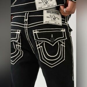 True Religion Black Relaxed Jeans with Signature Stitching